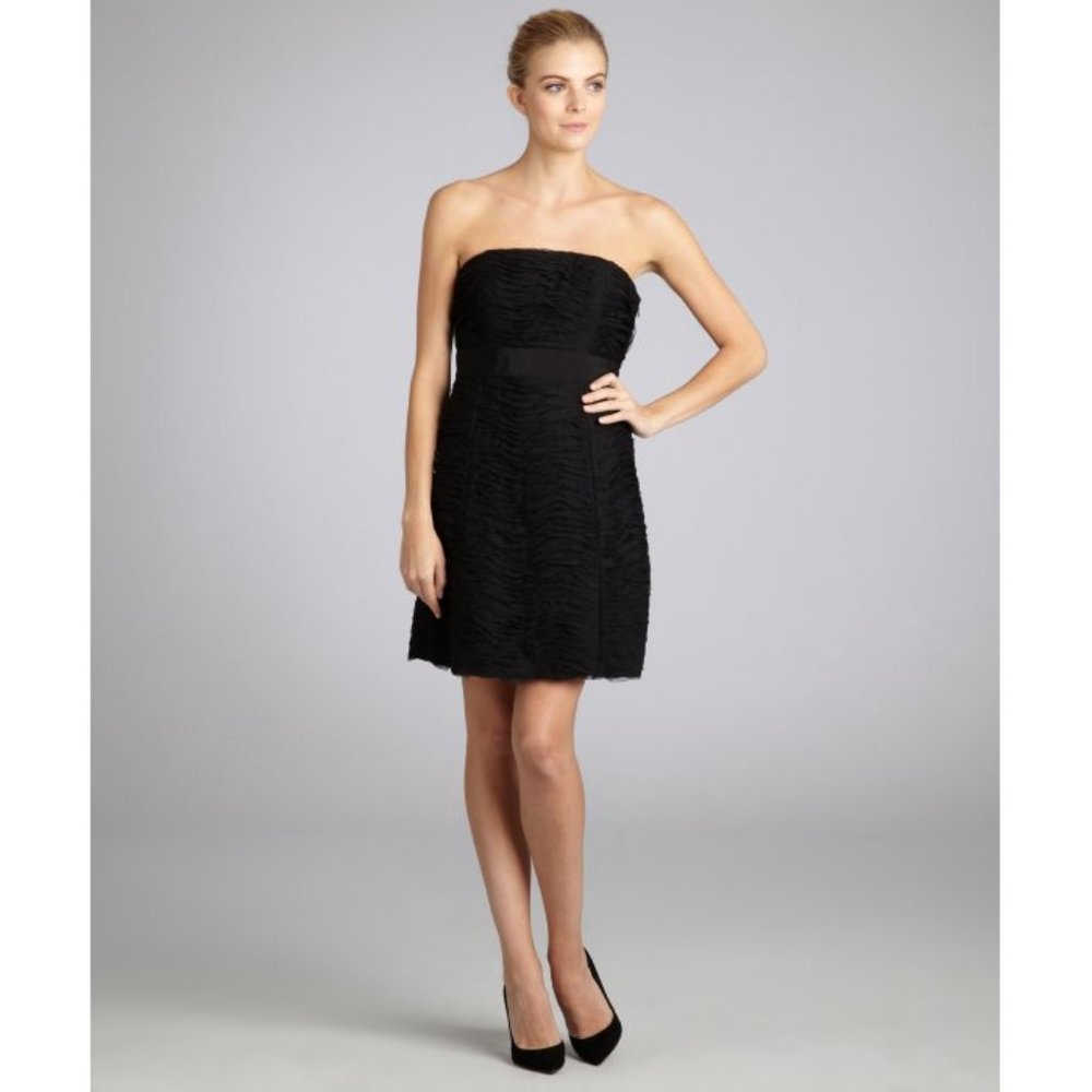 CYNTHIA STEFFE Black Ruched Strapless Mini Dress